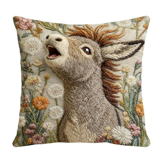 chaungfeng Decorative Pillow Covers, Colorful Farmhouse Throw Pillow Cases, Alpaca Donkey Print Cushion Covers for All Seasons Home Decor, Cozy Village Garden Pillow Case 18x18 Inch