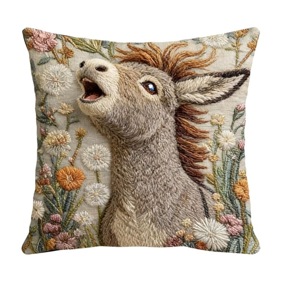 chaungfeng Decorative Pillow Covers, Colorful Farmhouse Throw Pillow Cases, Alpaca Donkey Print Cushion Covers for All Seasons Home Decor, Cozy Village Garden Pillow Case 18x18 Inch