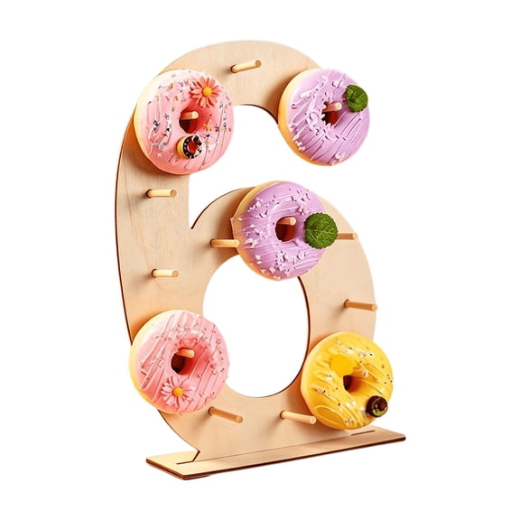 chaungfeng Donut Stand Set, Wooden Donut Wall Display Stand, Board Holder for Dessert Table Wedding Birthday Graduation Party (Number 6)