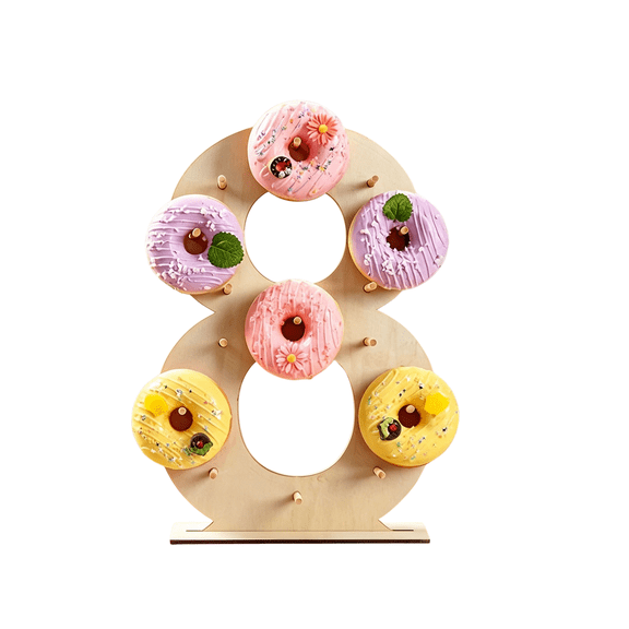 chaungfeng Donut Stand Set, Wooden Donut Wall Display Stand, Board Holder for Dessert Table Wedding Birthday Graduation Party (Number 8)