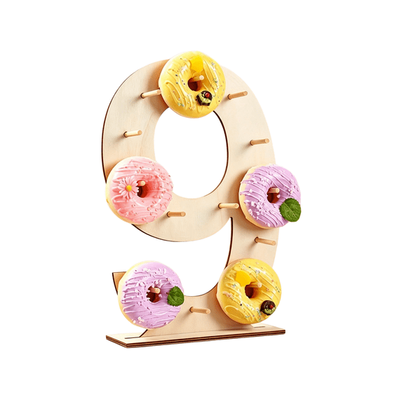 chaungfeng Donut Stand Set, Wooden Donut Wall Display Stand, Board Holder for Dessert Table Wedding Birthday Graduation Party (Number 9)