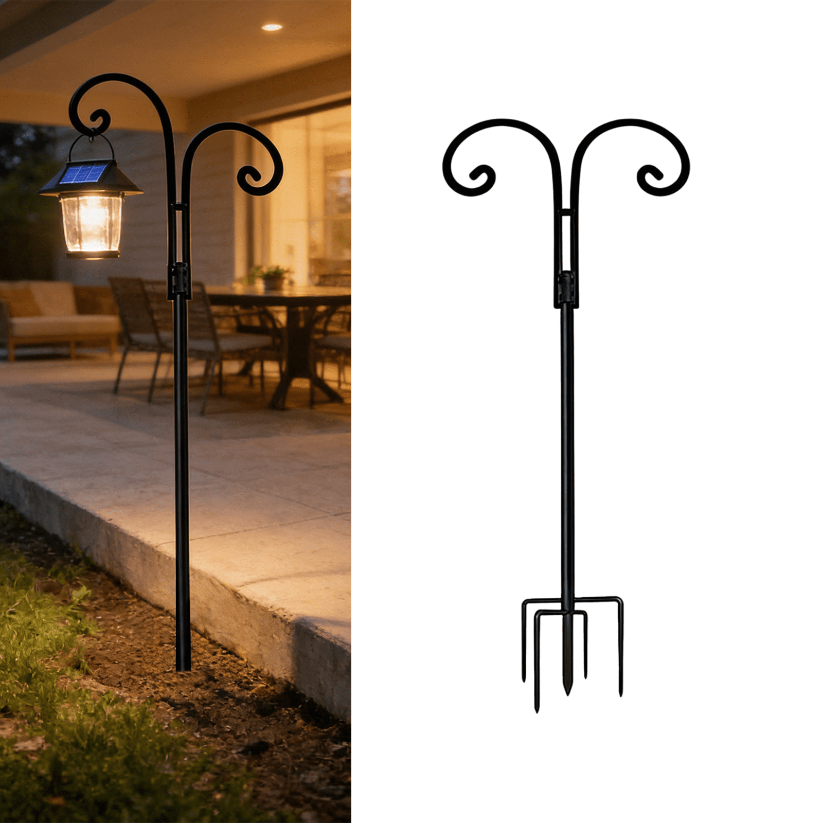 chaungfeng Double Shepherds Hooks for Outdoor (1Pack,60 inch) Heavy Duty Adjustable Bird Feeder Pole Garden Decor Shepherds Hook for Hanging Bird Feeder, Plant Baskets, Hummingbird Feeder