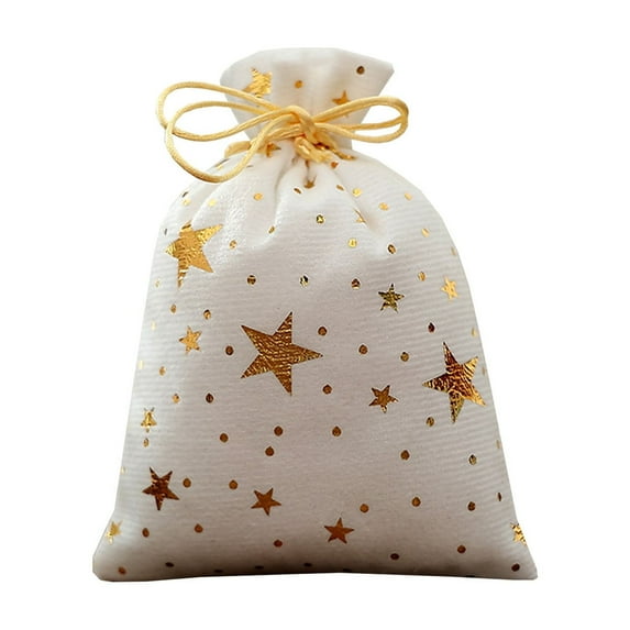 chaungfeng Drawstring Gift Bag, Velvet Gold Stamping Pentagram Snowflake Patten Design, for Candy Storage, Present Wrapping, Holiday Party, 4x5.5 Inches