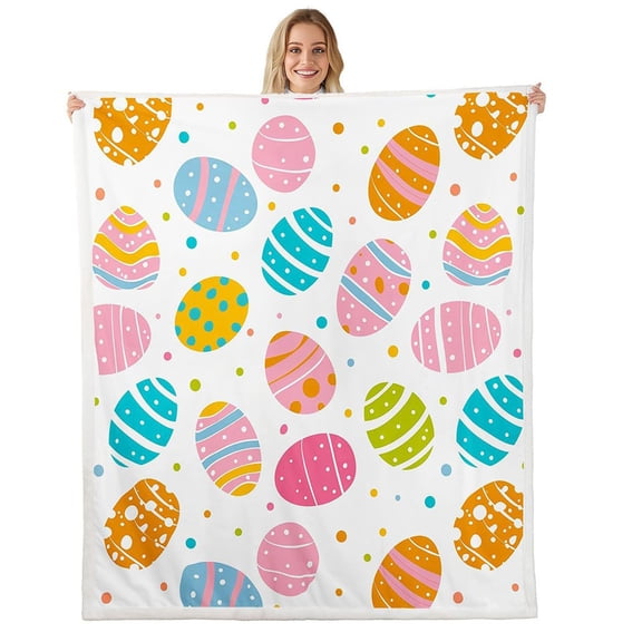 chaungfeng Easter Peeps Bunny Flannel Blanket, Cute Rabbit Easter Eggs Small Throw Blanket Gifts for Men Women, Colorful Rabbit Spring Soft Blanket for Bedding Sofa 30 x 40 Inch