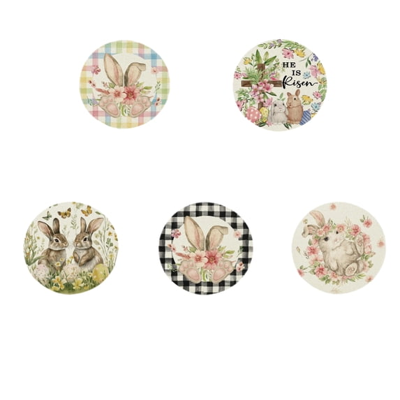 chaungfeng Easter Round Placemats Set of 5, 15.75 Inch Colored Buffalo Plaid Bunnys Flowers Spring Round Table Mats for Easter Party Dining Decoration(Style 3)