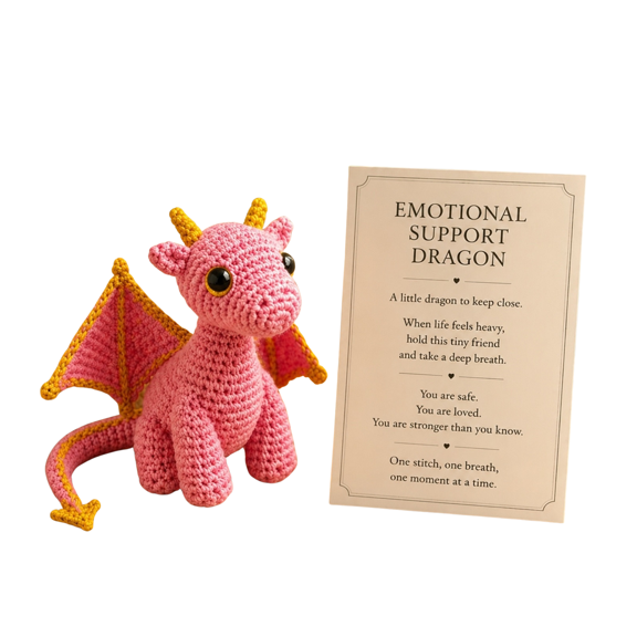 chaungfeng Emotional Support Dragon Pocket Buddy, Hand-Stitched Mini Dragon Comfort Figurine, Cute Anxiety Relief Pocket Hug Companion, Stress Relief Gift for Men Women (Pink)
