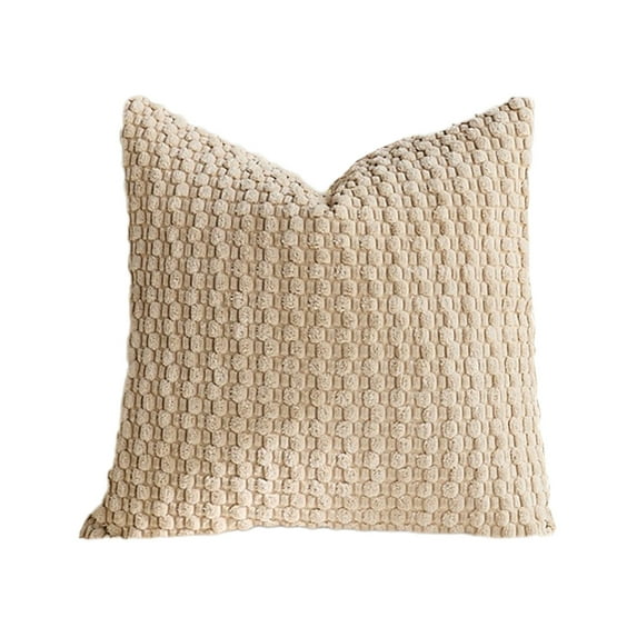 chaungfeng Fall Decorative Throw Pillow Covers 18x18 Inch, 5 Colors Blends for Living Room Couch Bed Sofa, Farmhouse Boho Soft Plush Striped Corduroy Square Cushion Case (Khaki)