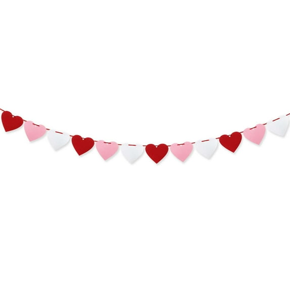 chaungfeng Felt Heart Garland Banner | Valentines Decorations | Red Pink White Banner | Anniversary Wedding Birthday Party Decorations | Outdoor Home Hanging Valentine's Day Decor