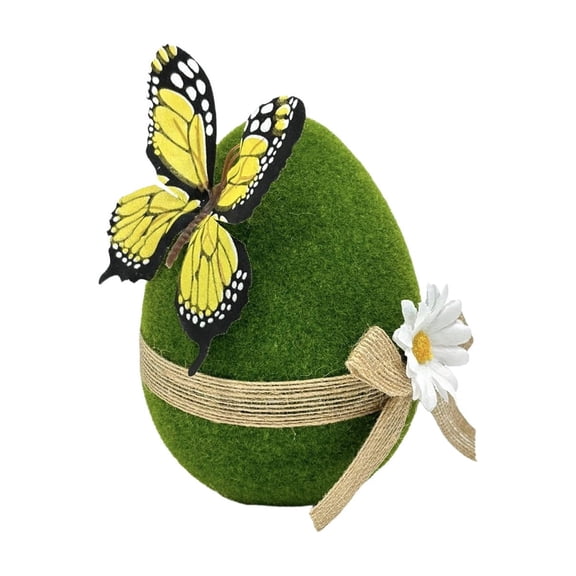 chaungfeng Flocked Easter Eggs Figurine 4 X 6inch, Large Flocking Easter Egg Butterflies Statue, Daisies and Ribbon Bows Eggs Sculpture for Spring Home Table Basket Vase (Green)