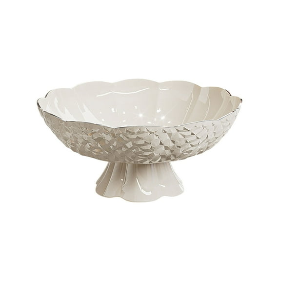 chaungfeng Fruit Bowl for Kitchen Decor Counter, 10" Large Decorative Bowl, Modern Key Bowl, High Foot Serving Blows with Irregular Edge Design, Thickened Plastic Bowl(White)