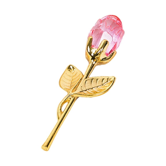 chaungfeng Glass Gold Pink Rose, Mini Crystal Flower Artificial Flowers for Valentine's Day Wedding Party Gift Room Ornament Office Desktop Decoration
