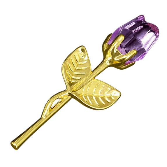 chaungfeng Glass Rose Mini Crystal Flower, 3.35 Inch Artificial Flowers for Wedding Party Gift Room Ornament Office Desktop Feng Shui Decoration (Purple)