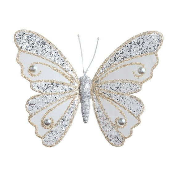 chaungfeng Glitter Mesh Butterfly Ornament, Double-Layer Butterfly Christmas Tree Decoration, Silver Hollow Design, for Gift, Display, Holiday