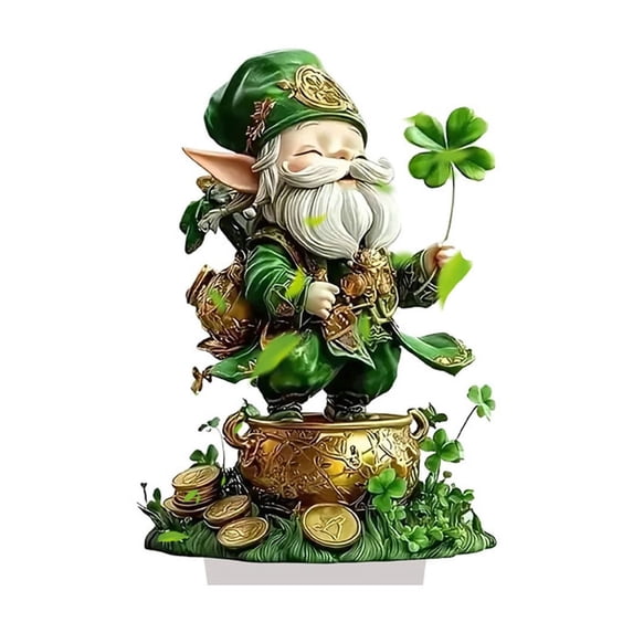 chaungfeng Green Four-leaf Grandfather Ornament Holiday Standing Card Table Decoration, 2D Flat Acrylic Desktop St. Patricks Statue for Spring Home Indoor 5.31x7.87inch