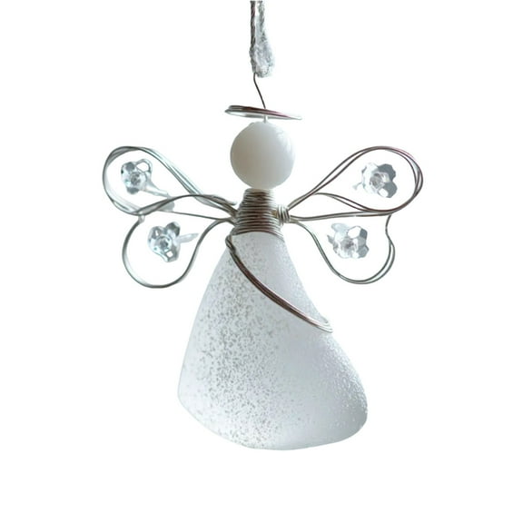 chaungfeng Handmade Sea Glass Angel Ornament, Charming Sea Glass Angel Christmas Pendant , Hand Silver Wire Wrapped Angel Christmas Decor with Rope, Xmas Holiday Decor Gift (White)
