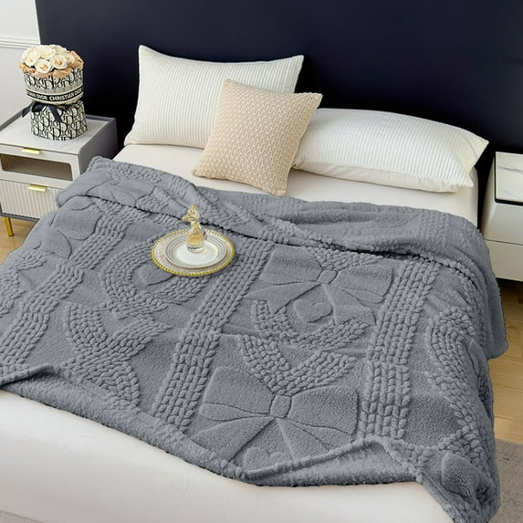 chaungfeng Heart Bow Throw Blankets, Soft and Thick Double Layer Raschel Blanket for Lover Mom Father Gifts, Washable Fuzzy Blanket for Couch Sofa Bed Office (Dark Gray, 39"x28")