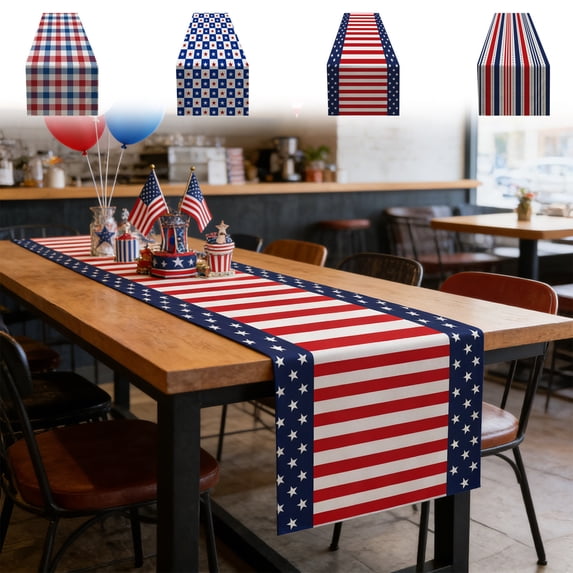 chaungfeng Independence Day Red White Blue Star Decoration Tablecloth, American Flag Element Table Cover, 72.05 x 12.99 inch, for Kitchen, Party, Camping, Picnic, Living Room, Home Decor