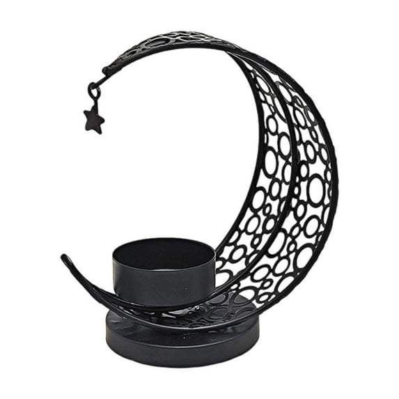 chaungfeng Iron Moon Star Candle Holder, 3D Metallic Christmas Prop, Vintage Style Tealight Base, for Bedroom, Living Room, Dining, Indoor Home Decor, 4.3x2.5x4.9 Inches