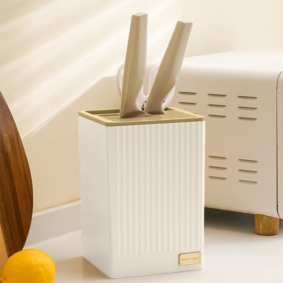chaungfeng Kitchen Storage Organizer 5.5"x5.5"x8.2",Plastic Utensil Holder with Slots for Knife,Detachable Knife Holder for Kitchen Counter,Knifes Holder with Separate Compartment,Yellow