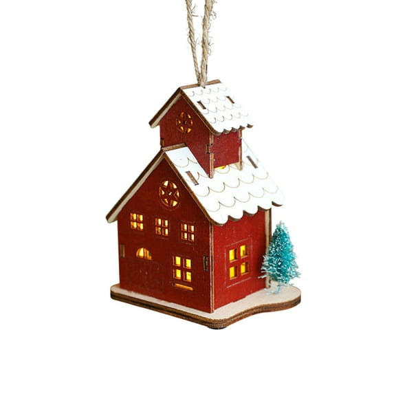 chaungfeng LED Mini Christmas Hut, Glowing Wooden Cabin Christmas Tree Hanging Ornament, for Holiday Display, Party Decor, Gift Exchange