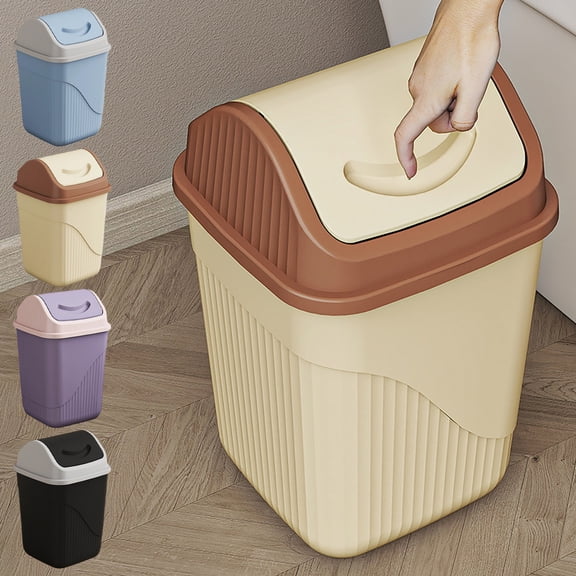 chaungfeng Large Waste Bin with Lid, Waste Bin Made of Robust Plastic, Waste Bin with Removable Swing Lid for Office, Bathroom, Kitchen, 9 x 9 x 13.7inches, Yell