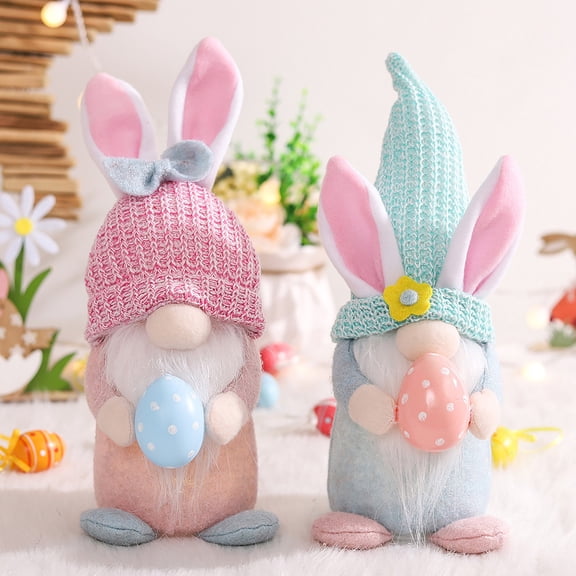 chaungfeng Lighted Easter Gnome Decor Faceless Doll Decorations for Home, Easter Light Up Bunny Dwarf Gnomes Set Plush Elf Gnome Decor Spring Gnome Rabbit Hanging Ornaments (2pc)