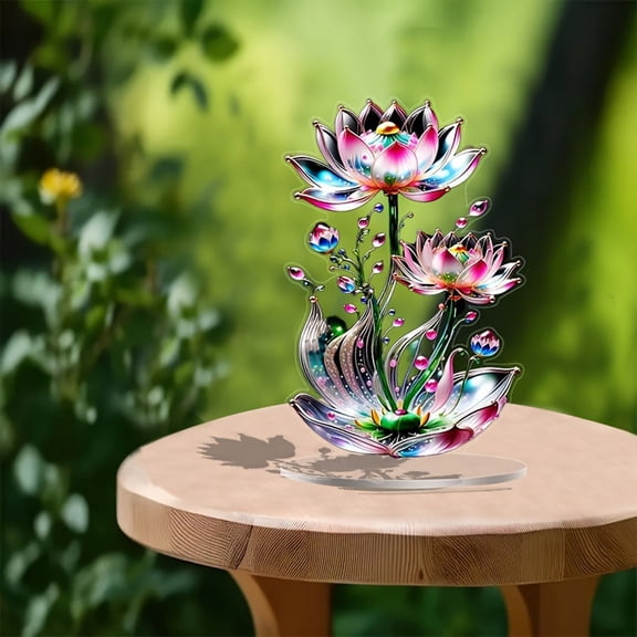 chaungfeng Lotus Flower Floral Ornaments, 2D Acrylic Plant Figurine Desk Decor - for Gift, Living room, bedroom, office