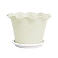 thumbnail image 1 of chaungfeng Lotus Leaf Edge Plastic Planter Pot with Saucer, Breathable Elevated Design for Healthy Root Growth, Weather-Resistant Indoor Outdoor Flower Pot for Plants 6.3"x4.9" White, 1 of 6