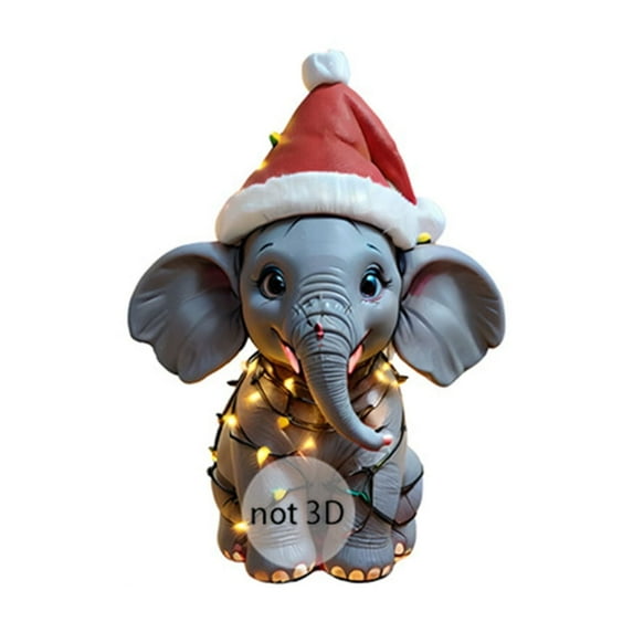 chaungfeng Mini Christmas Hat Elephant Pendant, 2D Acrylic Animal Ornament, for Tree Decoration, Christmas Theme, Gift Giving