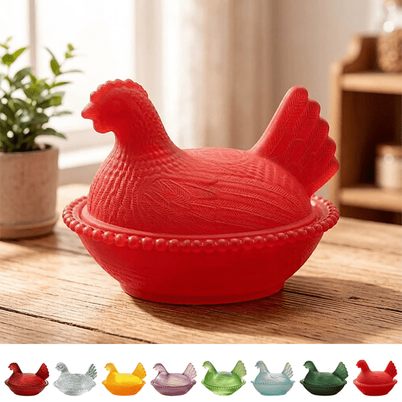 chaungfeng Mini Glass Hens On Nests Easter Gifts,Retro Style Glass Hens On Nests Crafts,Handmade Easter Decor,Home Tabletop Decor,Farmhouse Gifts(Red)