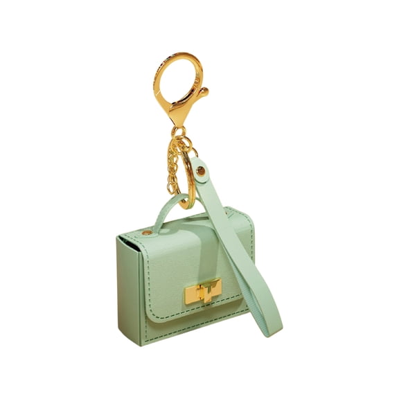chaungfeng Mini HandBag Keychain, Cute Coin Purse Keychain PU Leather Backpack Purse Key Chain Little Earbud Bag Keychains for Women Mini Card Data Cable Organizer, Green