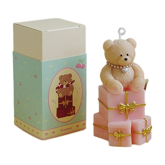 chaungfeng Mini Scented Candle Decor, Teddy Bear Gift Box Design Holiday Candle, Aromatherapy Christmas Gift, for Birthday, Gift, Home Ornaments, Desktop Display, 2x2x3.8 Inches
