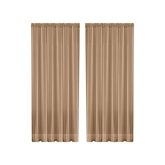 chaungfeng Modern Sheer Rod Pocket Window Curtains, Solid-Color Semi-Sheer Curtains for Living Room, 52 in x 84 in, Brown