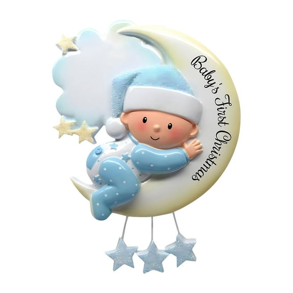 chaungfeng Moon Snowman Resin Ornament, Hand Painted Christmas Decoration, Festive Blessing Print Hanging Decor, for Tree, Gift, Holiday, 3.25x4.5 Inches