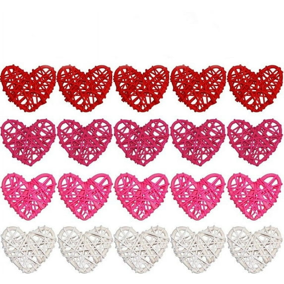 chaungfeng Natural Wicker Rattan Heart Shaped Balls, DIY Craft Vase Filler Hanging Balls Ornaments for Wedding Shower Birthday Valentine's Day Party Decorative (2.36 in, 20 Pcs) (Red)