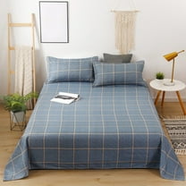 chaungfeng Navy Plaid Flat Sheet, All Seasons Bedding Sheets, Soft Comfortable Breathable Sheet Decorative Bedding 1 Piece, Twin Size, 63"x90.5"