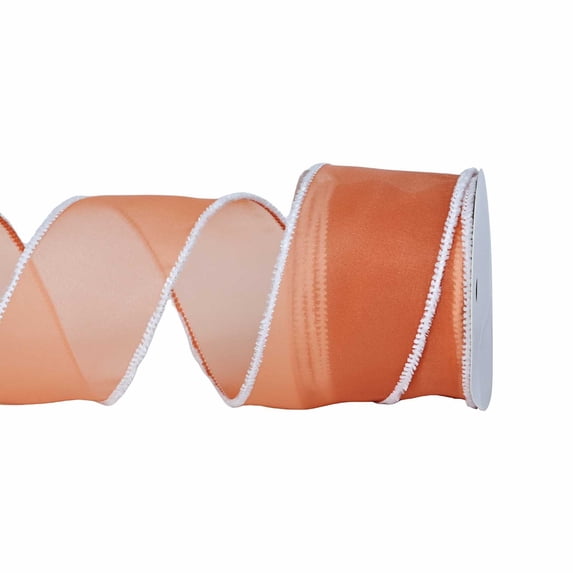 chaungfeng Orange Mesh Sheer Ribbon, 2.5" x 10 Yards, Organza Wired Ribbon with White Fuzzy Edges for Wreath Bows, Gift Wrapping, Floral Bouquets, DIY Crafts, Party & Holiday Decorations