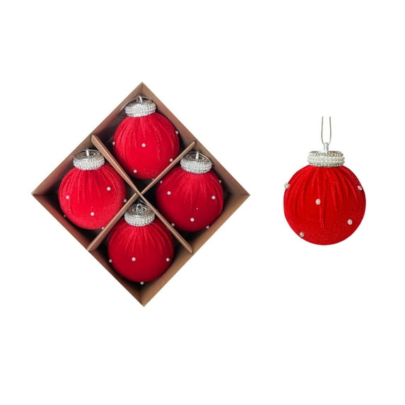 chaungfeng Pearl Velvet Ornaments for Christmas Tree Decorations - Xmas Ball Ornament for Indoor Holiday Decor - Shatterproof Christmas Bulbs Ornaments 80mm 3.15inch - Pack of 4