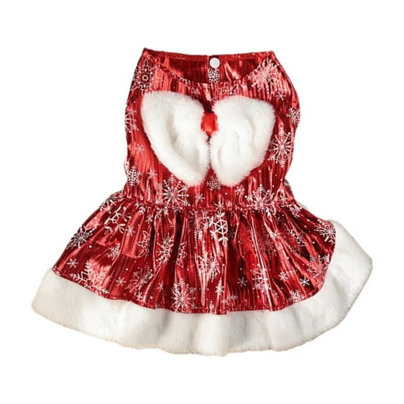 chaungfeng Pet Dog Christmas Dress, Classic Ruffle Sleeve Snowflake Printed Outfit, Holiday Party Apparel, for Cat Dog, Teddy, Festival Display