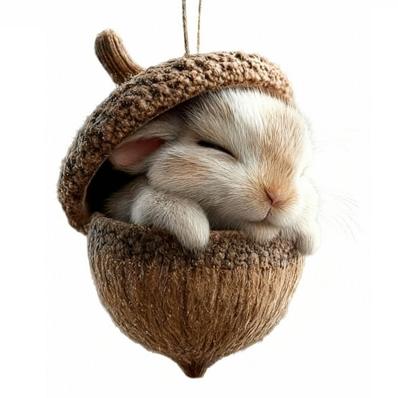 chaungfeng Pine Cone Animal Ornament, Woodland Acorn Forest Animal for Christmas Tree Decoration, 3D Resin Sleeping Animals Decor for Holiday Keepsake Gifts (1, Brown Rabbit)