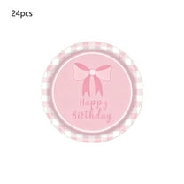 chaungfeng Pink Bow Decorations Party Supplies, 24pc 7 Inch Pink Bow Disposable Paper Plates Bow Theme Tableware Party Supplies for Girls Women, for Birthday Valentines Day Decor