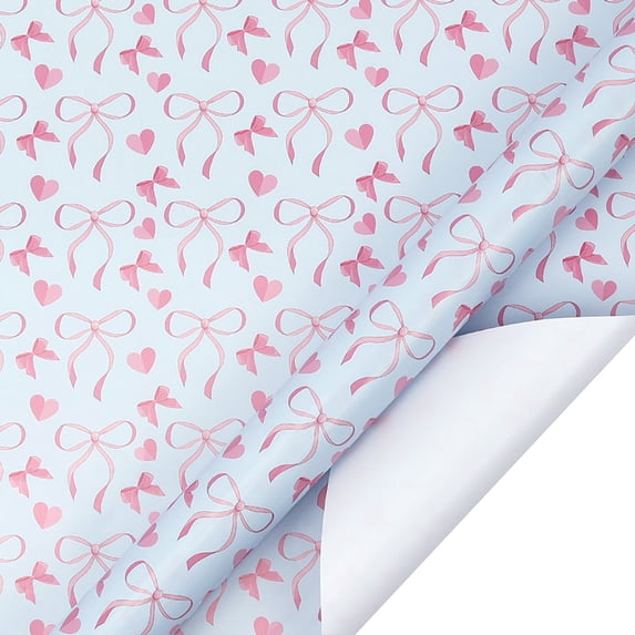 chaungfeng Pink Bow Print Wrapping Paper- 1 Roll - 118 Inch - Watercolor Series Paper Rolls Large Size, Gift Paper for Birthday, Valentine's Day, Christmas, Party, Holiday