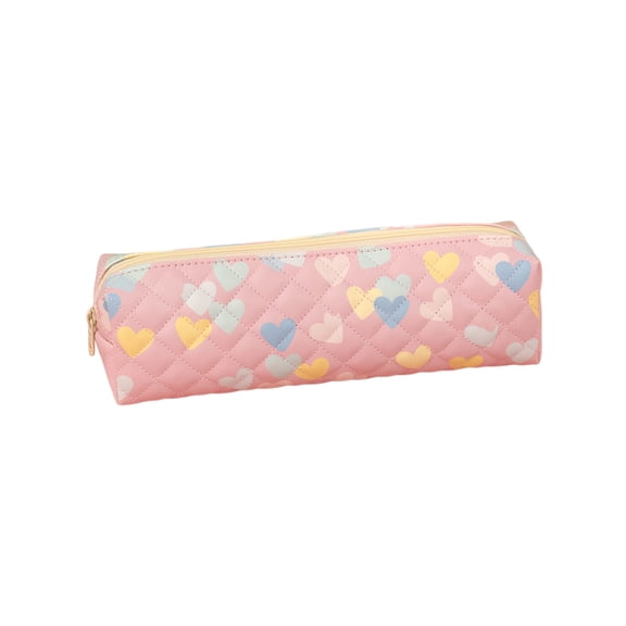 chaungfeng Pink Pencil Case Pen Bag, Heart Check Design Office Storage Bag Pouch Holder Box Organizer Makeup Pouch Cosmetic Bag, Aesthetic Cute Pencil Case with Zipper