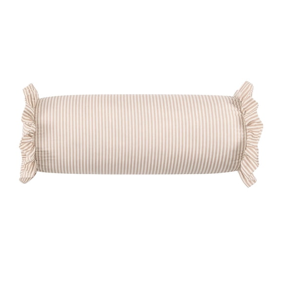 chaungfeng Pink Striped Ruffle Bolster Pillow, Decorative Cylinder Pillow with Ruffled Edges, Soft Cylindrical Neck Roll Support Pillow for Bed Sofa Sleeping and Relaxing (Pink)