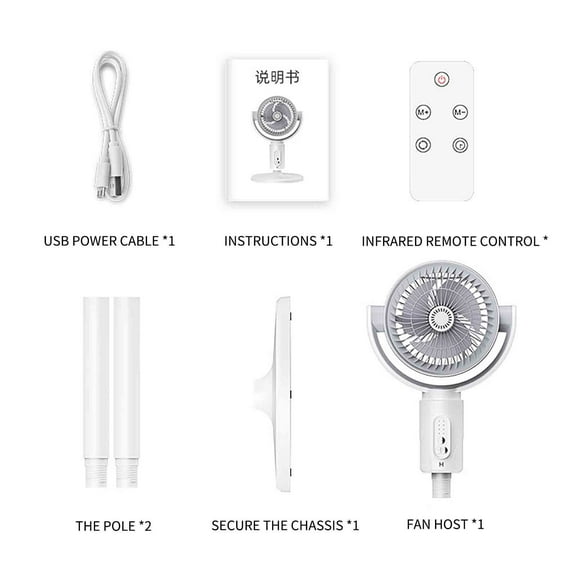 chaungfeng Portable Oscillating Standing Fan,Rechargeable Battery Operated USB Quiet And Powerful Floor Table Desk Fan,3 Heights Adjustable Pedestal Fan with Remote, for Home, Office