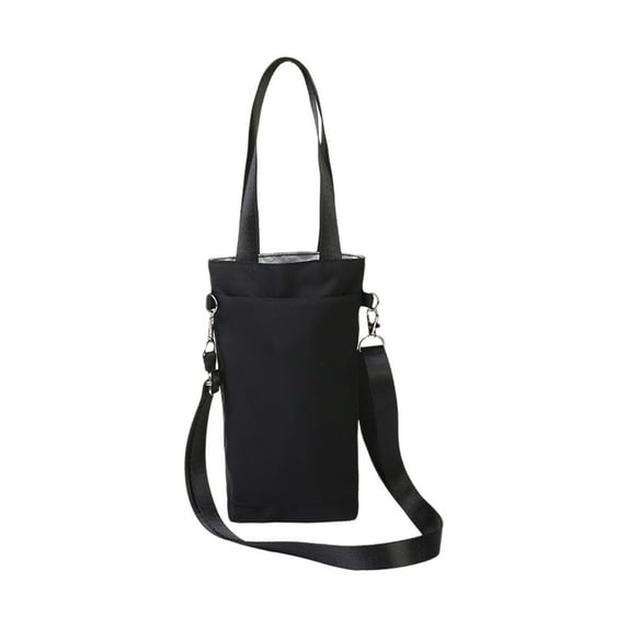 chaungfeng Portable Water Bottle Carrier Bag with Shoulder Strap and Phone Pocket, Convenient Cup Holders for Travel, Sling Purse Crossbody Bags for Women 5.9"x1.9"x9" (Black)
