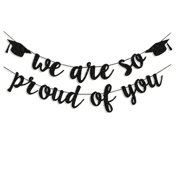 chaungfeng We Are So Prouds Of You Graduation Banners 98 Inch, Glitter Congrats Grad Garland for Graduation Party Decorations Grad Party Supplies, Black