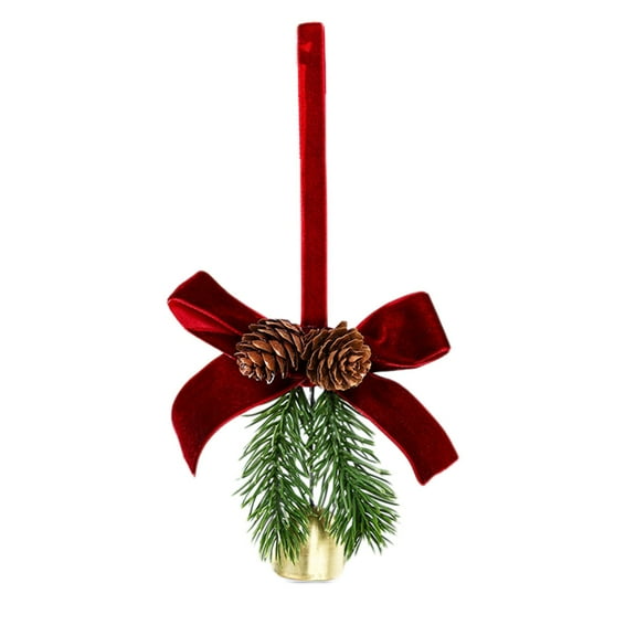 chaungfeng Red Plush Bow Ornament, Wind Chime Pine Cone Pine Needle Pendant, for Christmas Tree, Atmosphere Decor, Festive Hanging