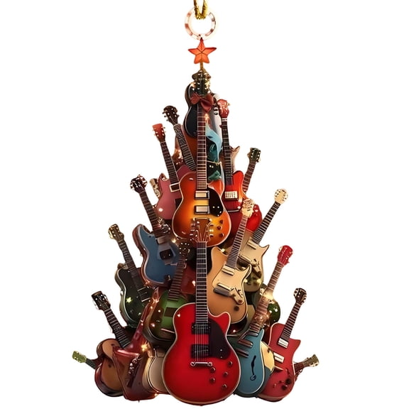 chaungfeng Rockin' Around The Guitar Christmas Tree Ornament, Acrylic Rock Guitar Christmas Tree Ornament, Musical Instrument Gift for Guitar Player, Music Enthusiasts 3.54"