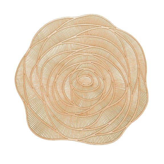 chaungfeng Round Gold Placemat, Rose Flower Pressed PVC Lace Place Mats Tablemats Kitchen Table Setting for Wedding Holiday Dining Table Decorative 15in (C)